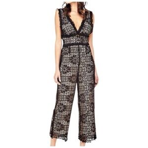 Guess Los Angeles Black Lace Wide-Leg Jumpsuit Size 10 – Floral overlays